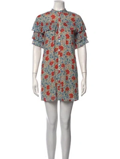 Pre-owned Spell Floral Print Mini Dress In Blue
