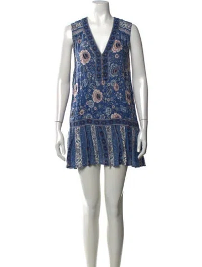 Pre-owned Spell Floral Print Mini Dress In Blue/metallic