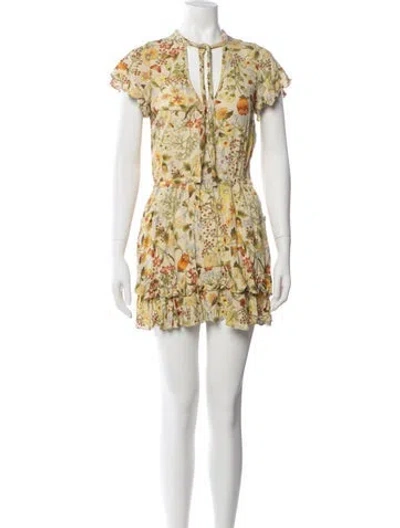 Pre-owned Spell Floral Print Mini Dress In Green/neutrals/orange