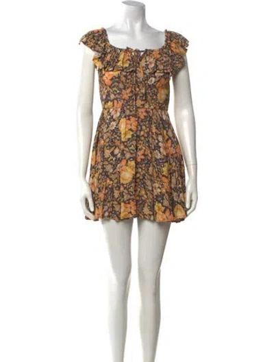 Pre-owned Spell Floral Print Mini Dress In Grey/yellow