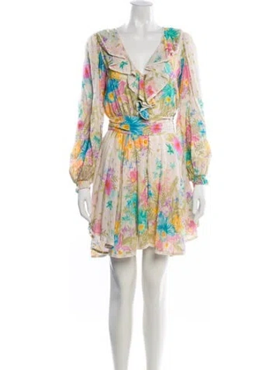 Pre-owned Spell Floral Print Mini Dress In Neutral