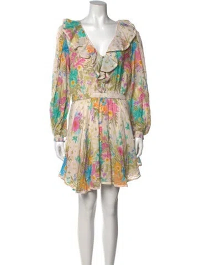 Pre-owned Spell Floral Print Mini Dress In Neutral
