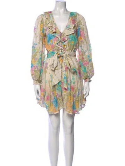 Pre-owned Spell Floral Print Mini Dress In Neutrals