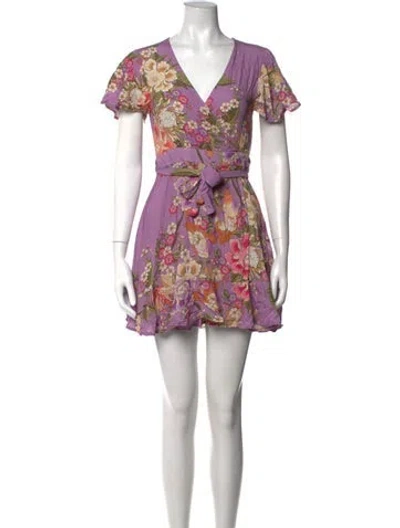 Pre-owned Spell Floral Print Mini Dress In Purple