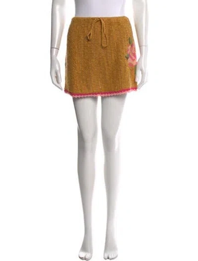 Pre-owned Spell Floral Print Mini Skirt W/ Tags In Orange
