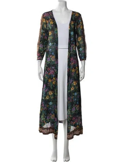Pre-owned Spell Floral Print Robe In Green