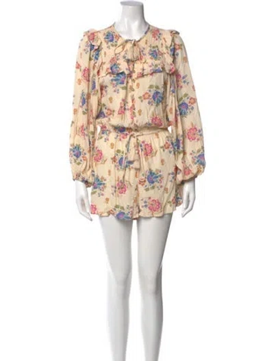 Pre-owned Spell Floral Print Scoop Neck Romper In Neutral