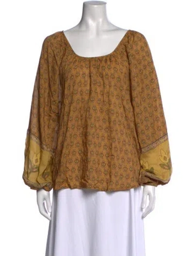 Pre-owned Spell Floral Print Scoop Neck Top In Brown