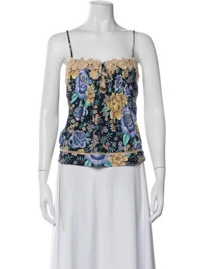 Pre-owned Spell Floral Print Scoop Neck Top In White