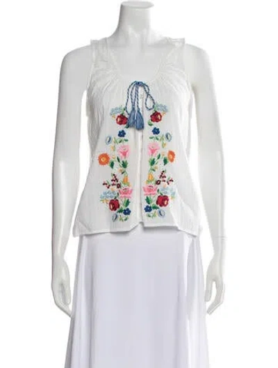 Pre-owned Spell Floral Print Scoop Neck Top In White