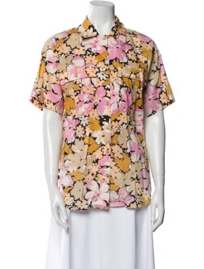 Pre-owned Spell Floral Print Short Sleeve Button-up Top W/ Tags In Multi