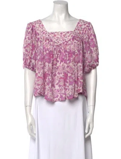 Pre-owned Spell Floral Print Square Neckline Crop Top In Purple