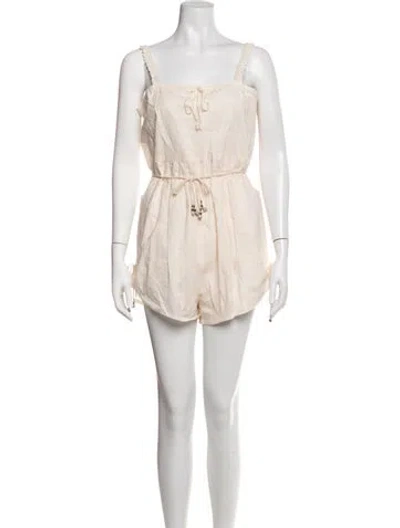 Pre-owned Spell Floral Print Square Neckline Romper In Neutrals