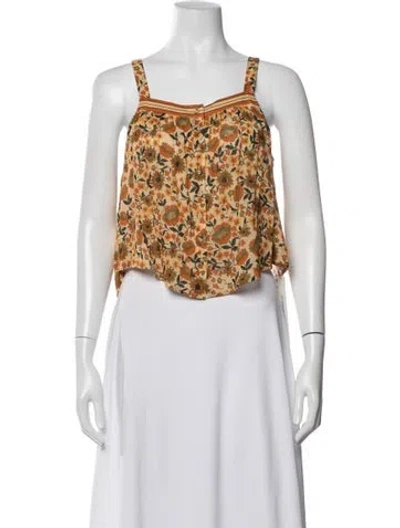 Pre-owned Spell Floral Print Square Neckline Top In Neutrals