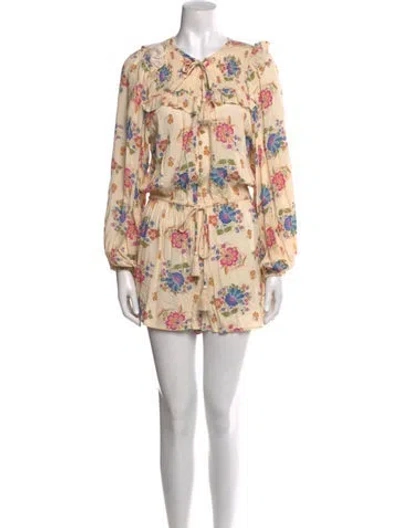 Pre-owned Spell Floral Print Tie Neck Romper W/ Tags In Neutral