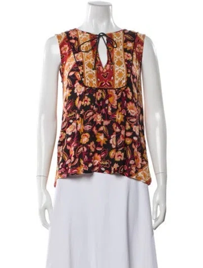 Pre-owned Spell Floral Print Tie Neck Top In Multi