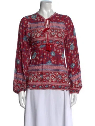 Pre-owned Spell Floral Print Tie Neck Top In Red