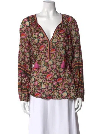Pre-owned Spell Floral Print V-neck Blouse In Black/pink