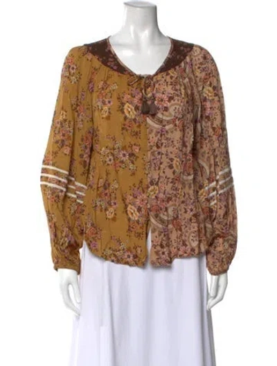 Pre-owned Spell Floral Print V-neck Blouse In Neutral