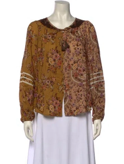 Pre-owned Spell Floral Print V-neck Blouse W/ Tags In Neutral