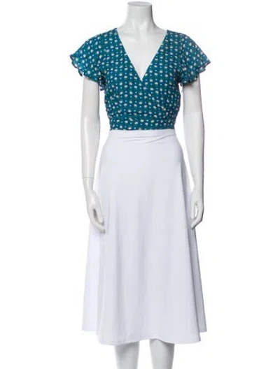 Pre-owned Spell Floral Print V-neck Crop Top In Blue