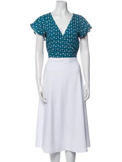 Pre-owned Spell Floral Print V-neck Crop Top In Blue