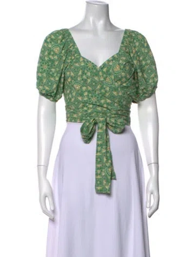 Pre-owned Spell Floral Print V-neck Crop Top In Green