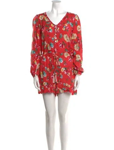 Pre-owned Spell Floral Print V-neck Romper In Red