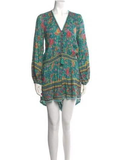 Pre-owned Spell Floral Print V-neck Romper W/ Tags In Blue