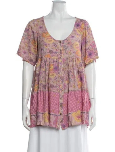 Pre-owned Spell Floral Print V-neck Top In Blue