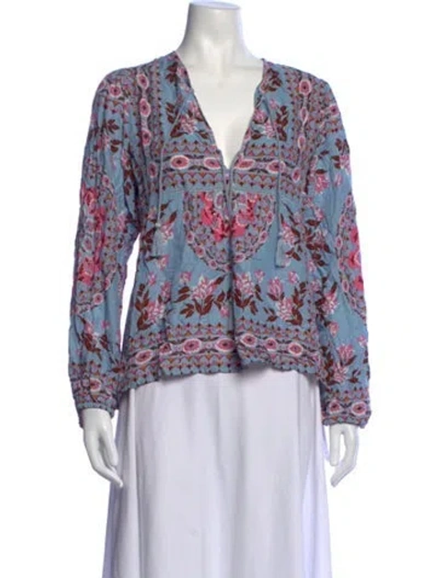 Pre-owned Spell Floral Print V-neck Top In Blue