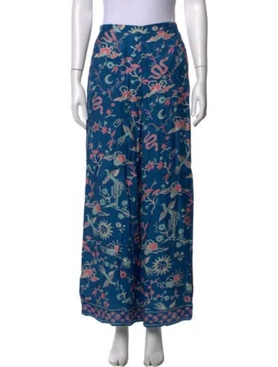 Pre-owned Spell Floral Print Wide Leg Pants W/ Tags In Blue
