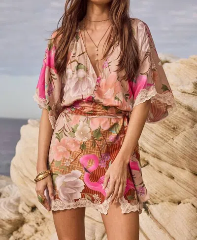 Spell Floridian Lace Mini Dress In Coral In Multi