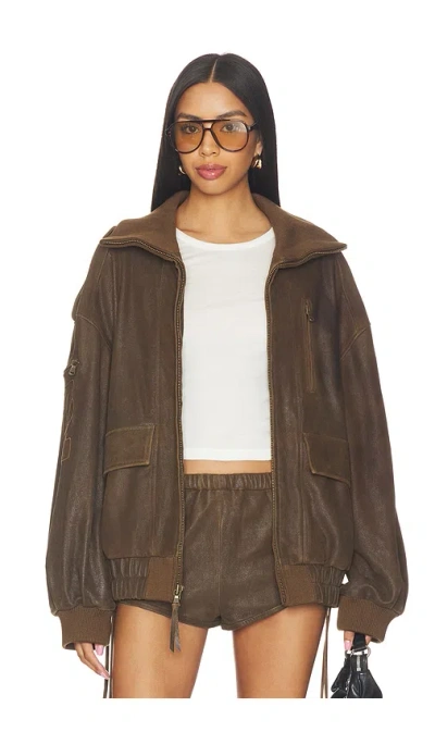 Spell Fontaine Leather Bomber Jacket In Brown