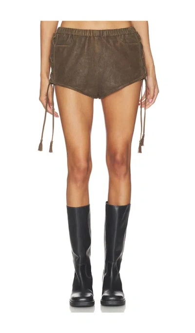 Spell Fontaine Leather Mini Short In Brown