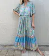 SPELL HIBISCUS LANE BUTTON THROUGH MAXI GOWN IN BLUE FLORAL
