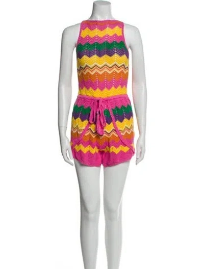 Pre-owned Spell Lace Pattern Bateau Neckline Romper W/ Tags In Pink