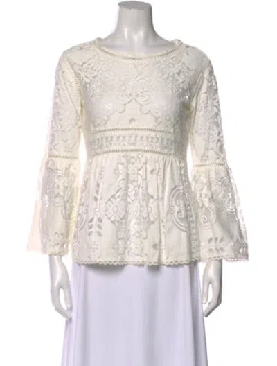 Pre-owned Spell Lace Pattern Crew Neck Blouse In White