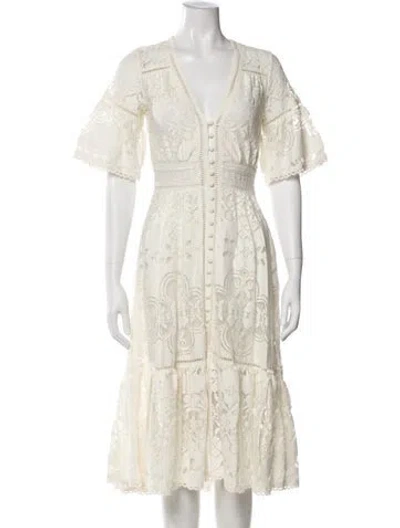 Pre-owned Spell Lace Pattern Midi Length Dress In White