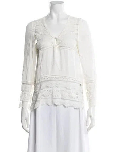Pre-owned Spell Lace Pattern V-neck Top In White