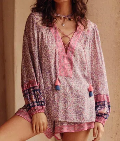 Spell Little Bird Lace Up Blouse In Berry