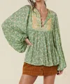 SPELL MADAME PEACOCK BOHO BLOUSE IN EMERALD
