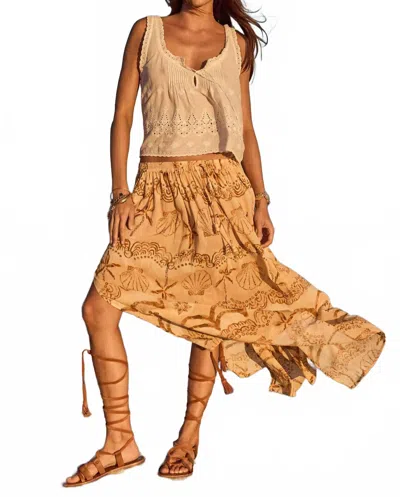Spell Mermaid Cove Midi Skirt In Tan In Multi