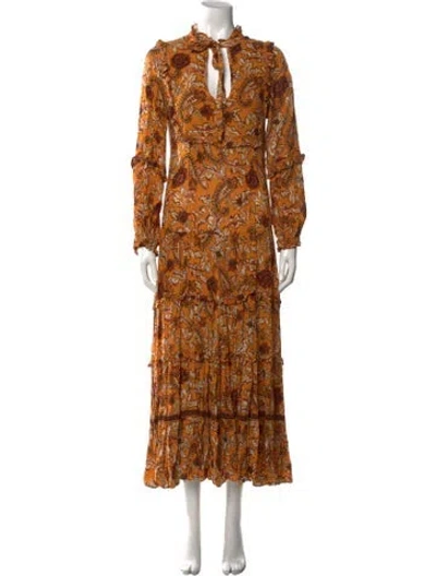 Pre-owned Spell Paisley Print Long Dress In Orange