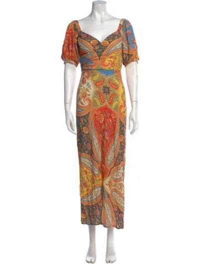 Pre-owned Spell Paisley Print Long Dress In Orange