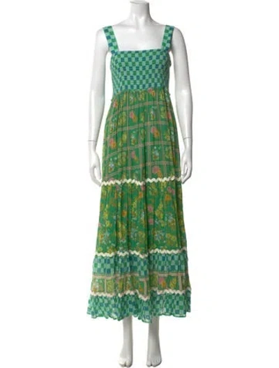 Pre-owned Spell Patterned Long Dress In Green