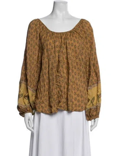 Pre-owned Spell Patterned Scoop Neck Top In Brown