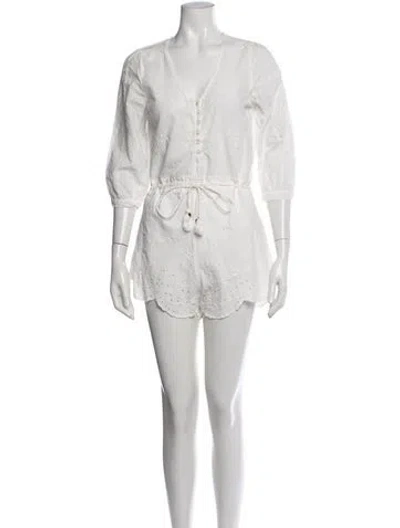Pre-owned Spell Patterned V-neck Romper In White