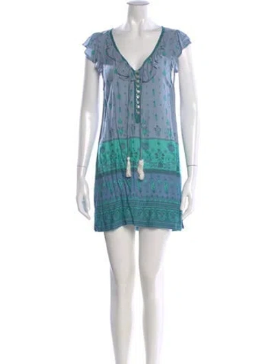 Pre-owned Spell Patterned V-neck Top In Blue