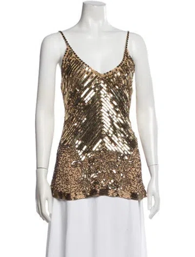 Pre-owned Spell Patterned V-neck Top In Gold